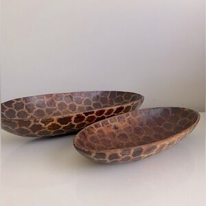 Set of Two Giraffe Print Decorative Wood Bowls